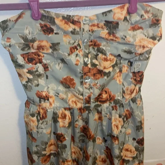 Small strapless mini dress fall colors yellow rust blue satin corset - Picture 3 of 5